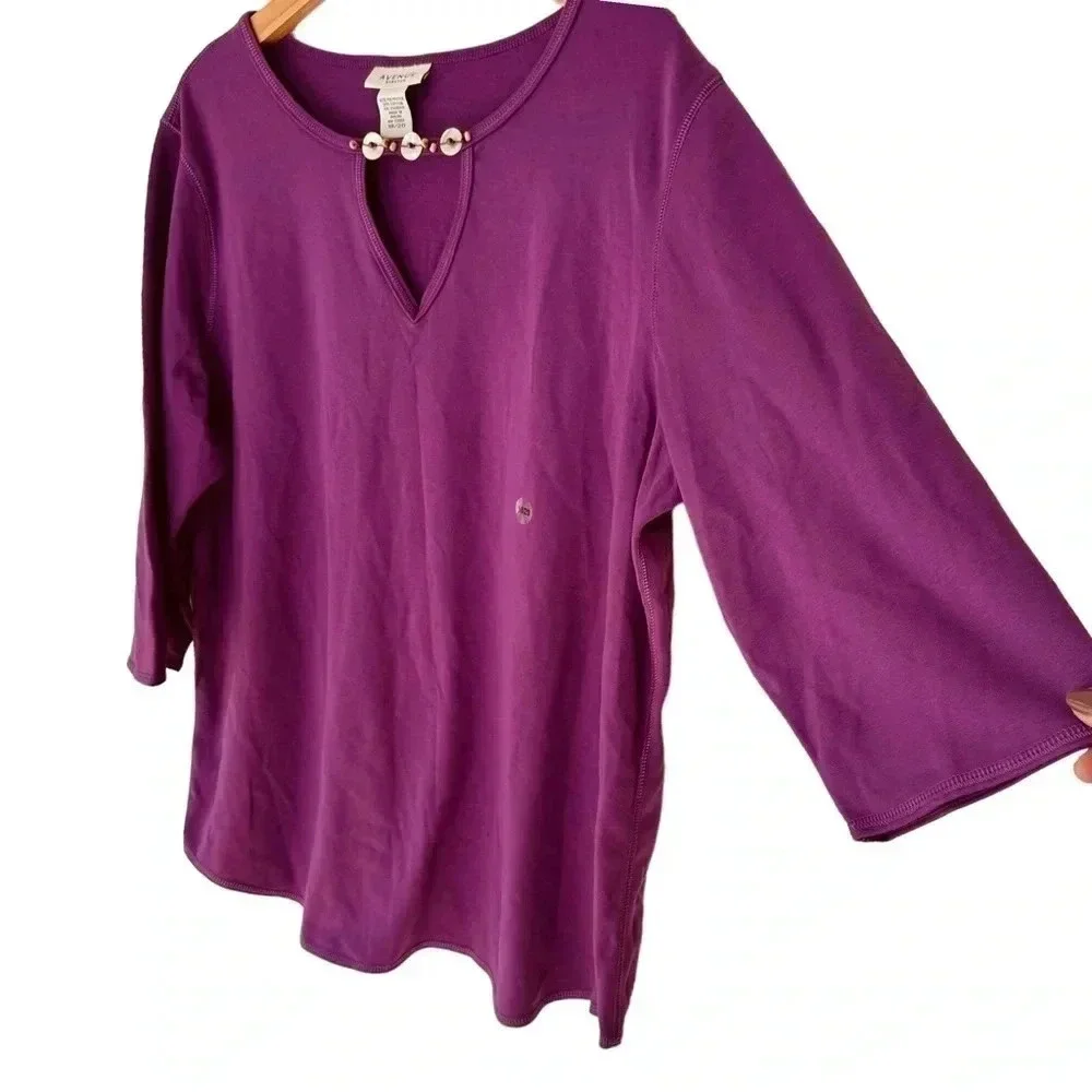 Avenue Top 18/20 Purple Keyhole Beaded 3/4 Sleeve Stretch Knit - Picture 3 of 6